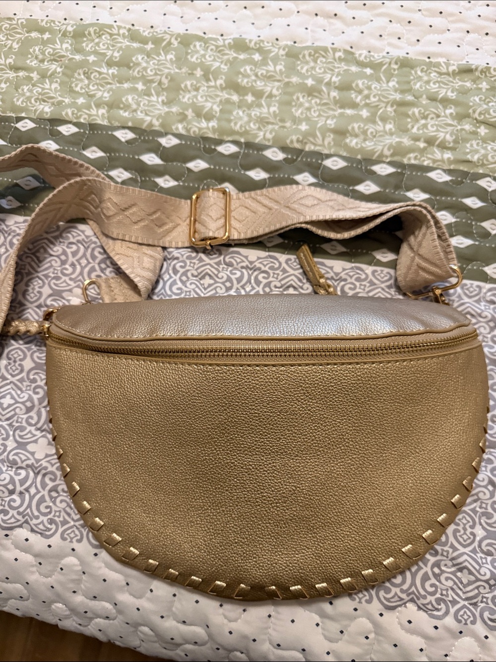 Jen & Co Gold Semi-Circle Crossbody Belt Bag- 14”x9”